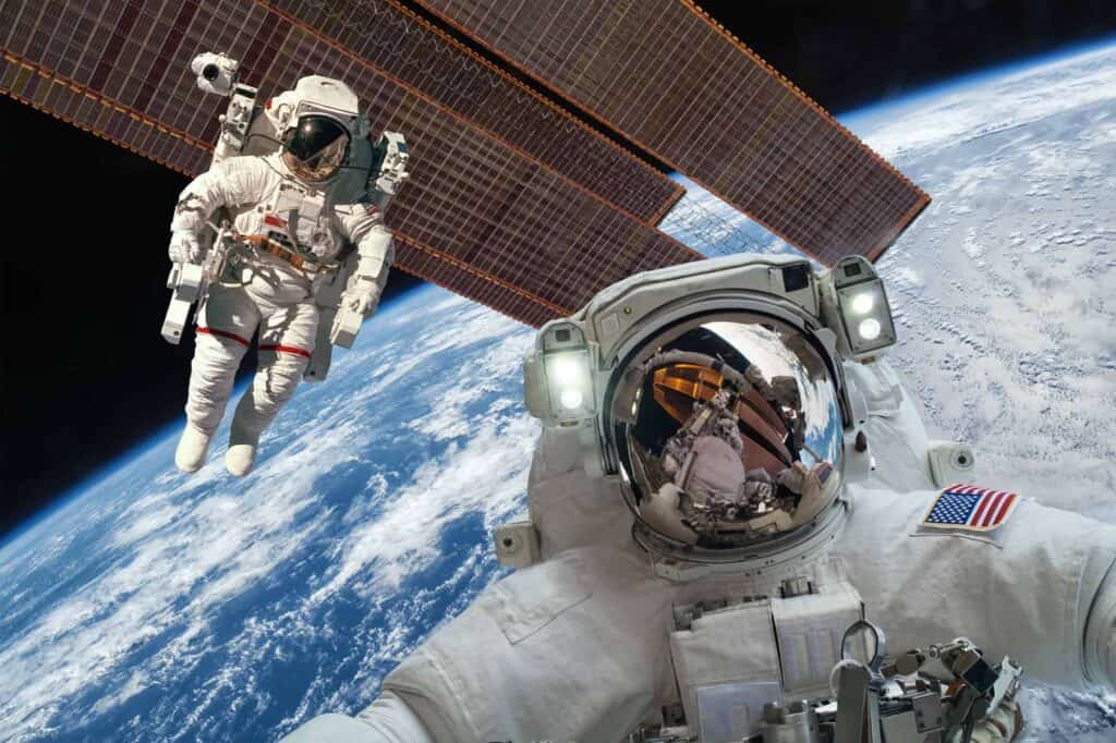 International Space Station and astronaut.